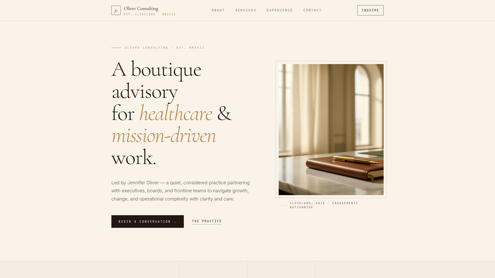 Jennifer Oliver Consulting website homepage