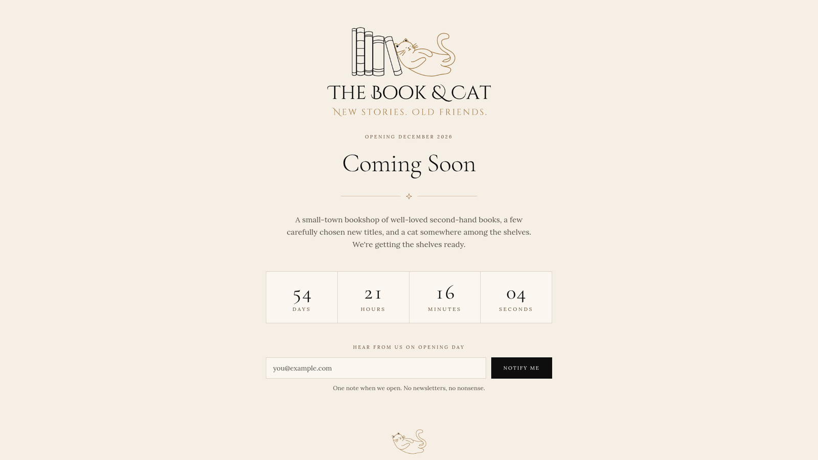 The Book & Cat website homepage